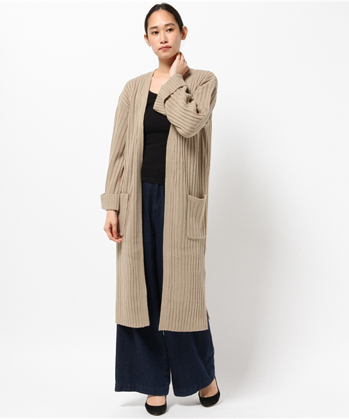 Pierrot（ピエロ）の「リブ編み ワイドスリーブ コーディガン/ロングカーディガン（カーディガン/ボレロ・レディース・アイボリー/ブラック/カーキ/サックスブルー/ベージュ/杢グレー・M）」の18枚目の写真