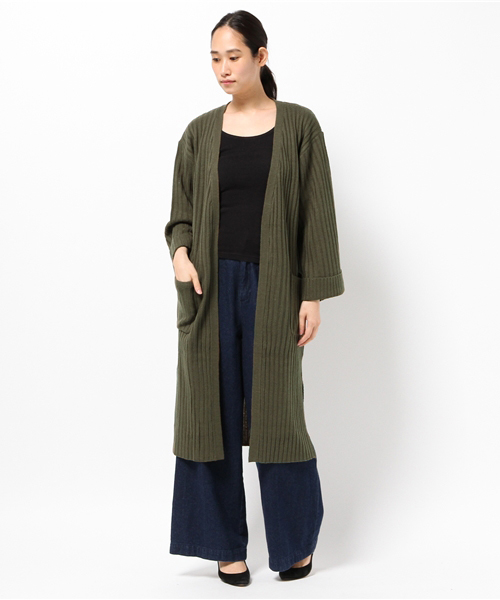 Pierrot（ピエロ）の「リブ編み ワイドスリーブ コーディガン/ロングカーディガン（カーディガン/ボレロ・レディース・アイボリー/ブラック/カーキ/サックスブルー/ベージュ/杢グレー・M）」の19枚目の写真
