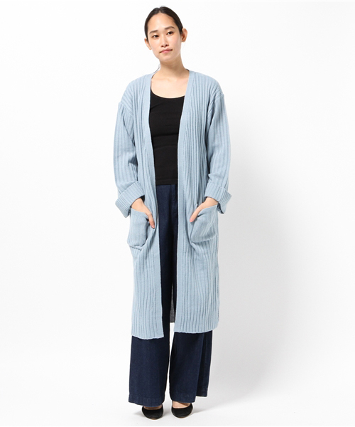 Pierrot（ピエロ）の「リブ編み ワイドスリーブ コーディガン/ロングカーディガン（カーディガン/ボレロ・レディース・アイボリー/ブラック/カーキ/サックスブルー/ベージュ/杢グレー・M）」の20枚目の写真