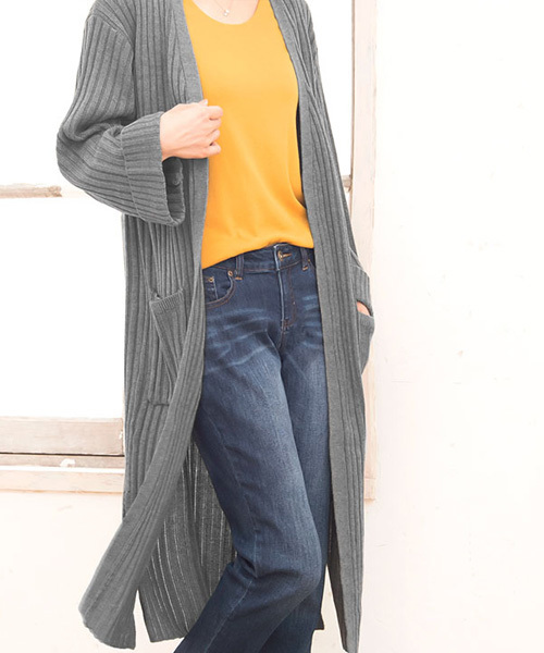 Pierrot（ピエロ）の「リブ編み ワイドスリーブ コーディガン/ロングカーディガン（カーディガン/ボレロ・レディース・アイボリー/ブラック/カーキ/サックスブルー/ベージュ/杢グレー・M）」の22枚目の写真