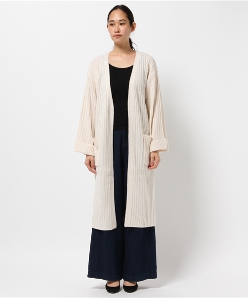 Pierrot（ピエロ）の「リブ編み ワイドスリーブ コーディガン/ロングカーディガン（カーディガン/ボレロ・レディース・アイボリー/ブラック/カーキ/サックスブルー/ベージュ/杢グレー・M）」の7枚目の写真