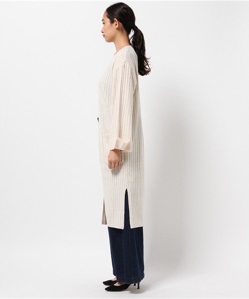 Pierrot（ピエロ）の「リブ編み ワイドスリーブ コーディガン/ロングカーディガン（カーディガン/ボレロ・レディース・アイボリー/ブラック/カーキ/サックスブルー/ベージュ/杢グレー・M）」の8枚目の写真