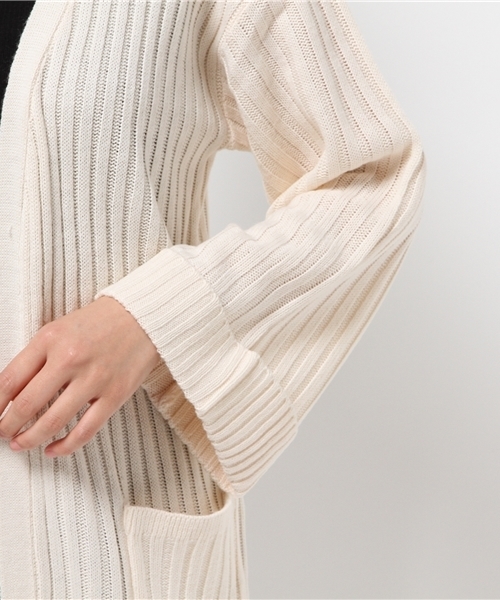 Pierrot（ピエロ）の「リブ編み ワイドスリーブ コーディガン/ロングカーディガン（カーディガン/ボレロ・レディース・アイボリー/ブラック/カーキ/サックスブルー/ベージュ/杢グレー・M）」の11枚目の写真