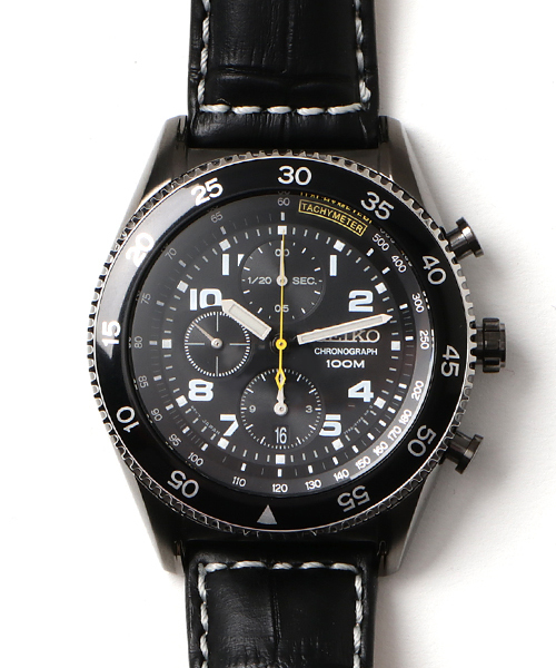 SEIKO 黒 レザー アナログ 腕時計 SEIKO（セイコー）の「SEIKO セイコー クロノグラフ レザーバンド