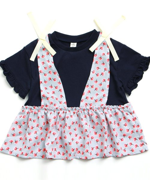 apres les cours（アプレレクール）の「レイヤードリボンTシャツ（Tシャツ/カットソー・キッズ・サックスブルー/オフホワイト/ネイビー・140/100/120/110/130/80/90）」の3枚目の写真