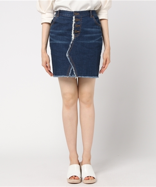 PUNYUS（プニュズ）の「ボタンフライデニムスカート（デニムスカート・レディース・インディゴブルー/ダークインディゴブルー・2/3/4/1）」の3枚目の写真