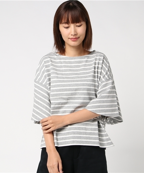 earth music&ecology（アースミュージックアンドエコロジー）の「ビックマリンボーダーフレアスリーブプルオーバー（Tシャツ/カットソー・レディース・オフホワイト/ネイビー/杢グレー/ブラウン・FREE）」の14枚目の写真