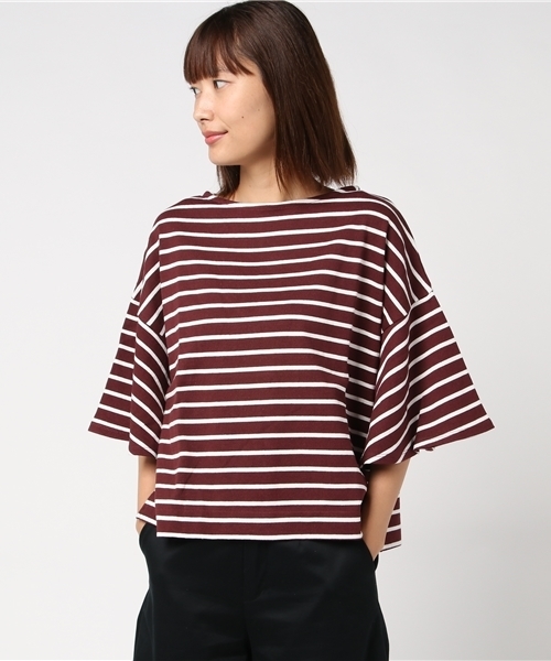 earth music&ecology（アースミュージックアンドエコロジー）の「ビックマリンボーダーフレアスリーブプルオーバー（Tシャツ/カットソー・レディース・オフホワイト/ネイビー/杢グレー/ブラウン・FREE）」の15枚目の写真