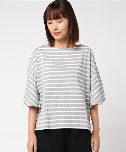 earth music&ecology（アースミュージックアンドエコロジー）の「ビックマリンボーダーフレアスリーブプルオーバー（Tシャツ/カットソー・レディース・オフホワイト/ネイビー/杢グレー/ブラウン・FREE）」の5枚目の写真