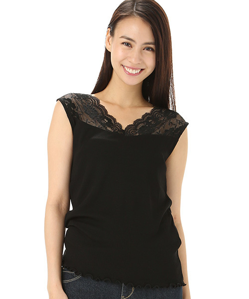 Honeys（ハニーズ）の「レース使いタンクトップ（タンクトップ・レディース・ネイビー/ブラック/オフホワイト・L/M/S）」の2枚目の写真