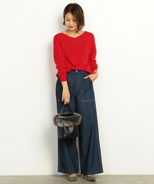 BEAUTY&YOUTH UNITED ARROWS（ビューティーアンドユースユナイテッドアローズ）の「BY∴ バックVネックニット ◆（ニット/セーター・レディース・ナチュラル/ネイビー/レッド/オレンジ・FREE）」の6枚目の写真