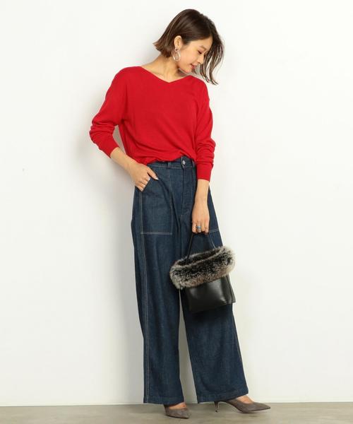 BEAUTY&YOUTH UNITED ARROWS（ビューティーアンドユースユナイテッドアローズ）の「BY∴ バックVネックニット ◆（ニット/セーター・レディース・ナチュラル/ネイビー/レッド/オレンジ・FREE）」の7枚目の写真