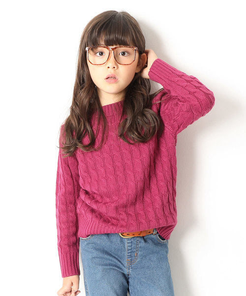 devirock（デビロック）の「ベーシックケーブルニット セーター（ニット/セーター・キッズ・オフホワイト/カーキ/イエロー系その他/スモークピンク/レンガ/ブラック/ネイビー/モカ/ピンク系その他・110cm/120cm/140cm/150cm/130cm/160cm/100cm）」の7枚目の写真