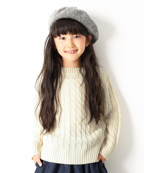 devirock（デビロック）の「ベーシックケーブルニット セーター（ニット/セーター・キッズ・オフホワイト/カーキ/イエロー系その他/スモークピンク/レンガ/ブラック/ネイビー/モカ/ピンク系その他・110cm/120cm/140cm/150cm/130cm/160cm/100cm）」の2枚目の写真