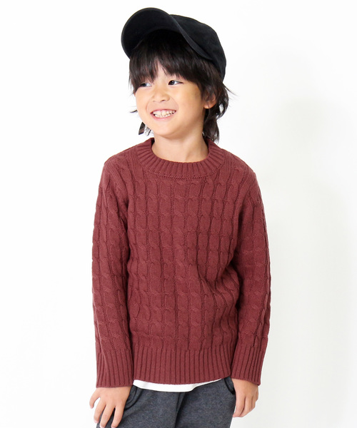 devirock（デビロック）の「ベーシックケーブルニット セーター（ニット/セーター・キッズ・オフホワイト/カーキ/イエロー系その他/スモークピンク/レンガ/ブラック/ネイビー/モカ/ピンク系その他・110cm/120cm/140cm/150cm/130cm/160cm/100cm）」の9枚目の写真