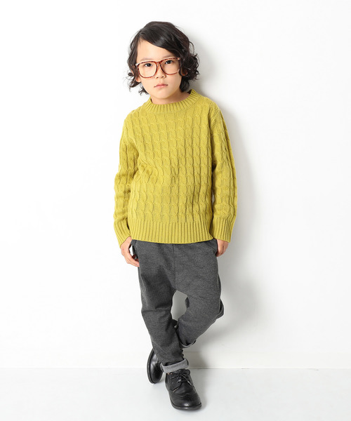 devirock（デビロック）の「ベーシックケーブルニット セーター（ニット/セーター・キッズ・オフホワイト/カーキ/イエロー系その他/スモークピンク/レンガ/ブラック/ネイビー/モカ/ピンク系その他・110cm/120cm/140cm/150cm/130cm/160cm/100cm）」の15枚目の写真