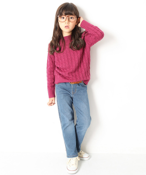 devirock（デビロック）の「ベーシックケーブルニット セーター（ニット/セーター・キッズ・オフホワイト/カーキ/イエロー系その他/スモークピンク/レンガ/ブラック/ネイビー/モカ/ピンク系その他・110cm/120cm/140cm/150cm/130cm/160cm/100cm）」の16枚目の写真