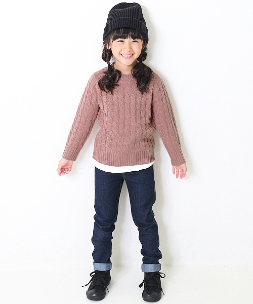 devirock（デビロック）の「ベーシックケーブルニット セーター（ニット/セーター・キッズ・オフホワイト/カーキ/イエロー系その他/スモークピンク/レンガ/ブラック/ネイビー/モカ/ピンク系その他・110cm/120cm/140cm/150cm/130cm/160cm/100cm）」の17枚目の写真