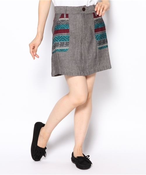 チチカカ(チチカカ)の「ウィチョールボーダースカート(スカート・レディース・チャコールグレー/グリーン/オレンジ・MEDIUM/SMALL)」の2枚目の写真