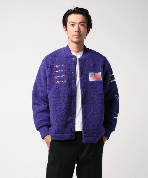 Dickies(ディッキーズ)の「ボアフリース刺繍・ワッペン付きリラックスフィットスタジャン(スタジャン)」|ダークパープル