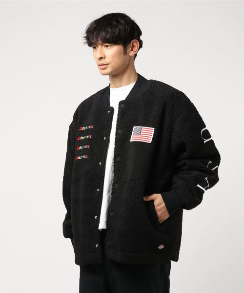Dickies(ディッキーズ)の「ボアフリース刺繍・ワッペン付きリラックスフィットスタジャン(スタジャン)」|ブラック