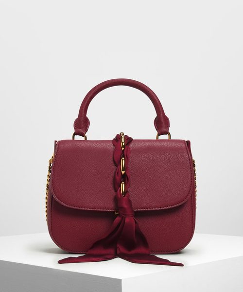 CHARLES & KEITH(チャールズ & キース)の「ブレードリボン トップハンドルバッグ / Braided Ribbon Top Handle Bag(ハンドバッグ・レディース・ブラック/ライトピンク/プラム・M)」の1枚目の写真