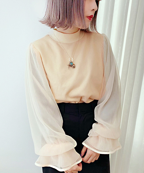 apres jour（アプレジュール）の「袖チュールハイネックトップス【ZOZOTOWN限定アイテム】（スウェット・レディース・ブラック/ベージュ/オフホワイト・フリー）」の7枚目の写真