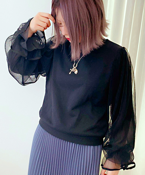 apres jour（アプレジュール）の「袖チュールハイネックトップス【ZOZOTOWN限定アイテム】（スウェット・レディース・ブラック/ベージュ/オフホワイト・フリー）」の19枚目の写真