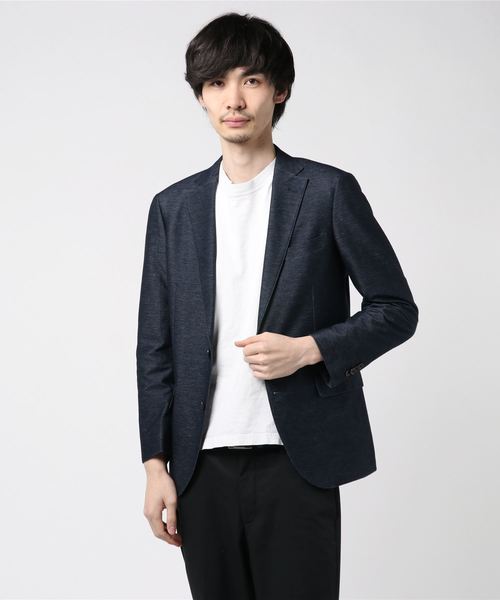 セール タカキューメンズ Taka Q Men シャンブレーニットネイビー2釦