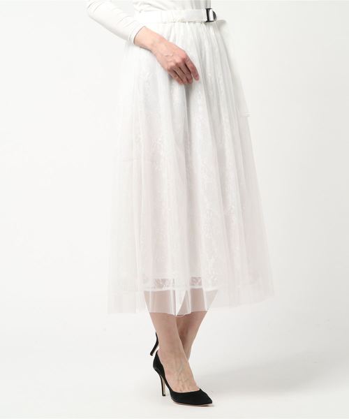 STYLEBLOCK(スタイルブロック)の「オーバーチュールレーステープベルトロング丈フレアプリーツスカート(スカート・レディース・ホワイト/ブラック/ピンク/イエロー/ラベンダー・M)」の2枚目の写真