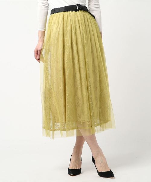 STYLEBLOCK(スタイルブロック)の「オーバーチュールレーステープベルトロング丈フレアプリーツスカート(スカート・レディース・ホワイト/ブラック/ピンク/イエロー/ラベンダー・M)」の5枚目の写真