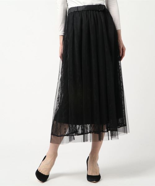 STYLEBLOCK(スタイルブロック)の「オーバーチュールレーステープベルトロング丈フレアプリーツスカート(スカート・レディース・ホワイト/ブラック/ピンク/イエロー/ラベンダー・M)」の3枚目の写真