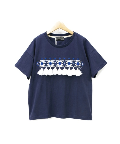 CUBE SUGAR(キューブシュガー)の「CUBE SUGAR/キューブシュガー 天竺刺しゅうクルー(Tシャツ/カットソー・レディース・ホワイト/ネイビー・FREE)」の2枚目の写真