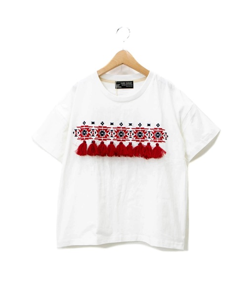 CUBE SUGAR(キューブシュガー)の「CUBE SUGAR/キューブシュガー 天竺刺しゅうクルー(Tシャツ/カットソー・レディース・ホワイト/ネイビー・FREE)」の1枚目の写真
