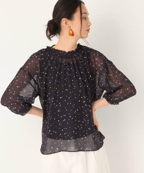 GLOBAL WORK(グローバルワーク)の「2WAYプチエリフリルブラウス/831377(シャツ/ブラウス)」|ネイビー