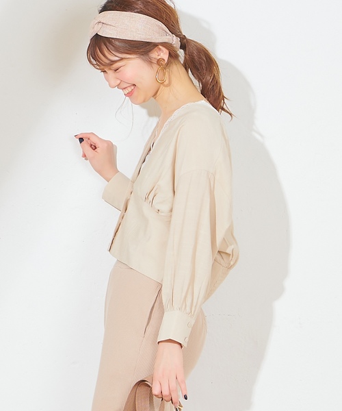natural couture(ナチュラルクチュール)の「羽織りにもなるショートブラウス(シャツ/ブラウス・レディース・ブラック/ベージュ/ライトベージュ/ミント・FREE)」の4枚目の写真