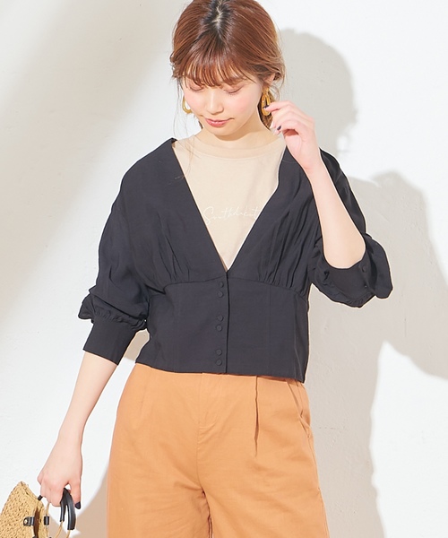 natural couture(ナチュラルクチュール)の「羽織りにもなるショートブラウス(シャツ/ブラウス・レディース・ブラック/ベージュ/ライトベージュ/ミント・FREE)」の7枚目の写真