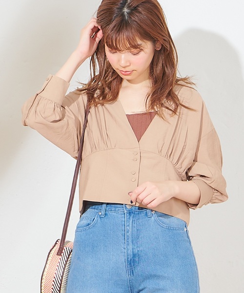 natural couture(ナチュラルクチュール)の「羽織りにもなるショートブラウス(シャツ/ブラウス・レディース・ブラック/ベージュ/ライトベージュ/ミント・FREE)」の10枚目の写真