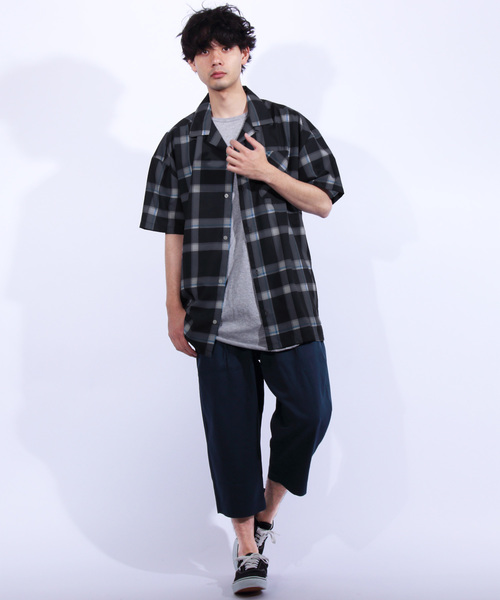 8(eight)(エイト)の「チェック 半袖シャツ ビッグシルエット(シャツ/ブラウス・メンズ・ブラック/ベージュ/ネイビー/グレー/キャメル・MEDIUM/LARGE)」の19枚目の写真