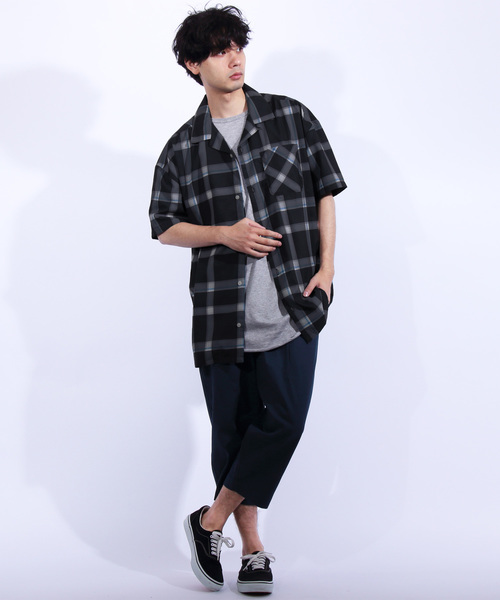 8(eight)(エイト)の「チェック 半袖シャツ ビッグシルエット(シャツ/ブラウス・メンズ・ブラック/ベージュ/ネイビー/グレー/キャメル・MEDIUM/LARGE)」の20枚目の写真