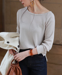 ワッフル長袖アシメネックTシャツ