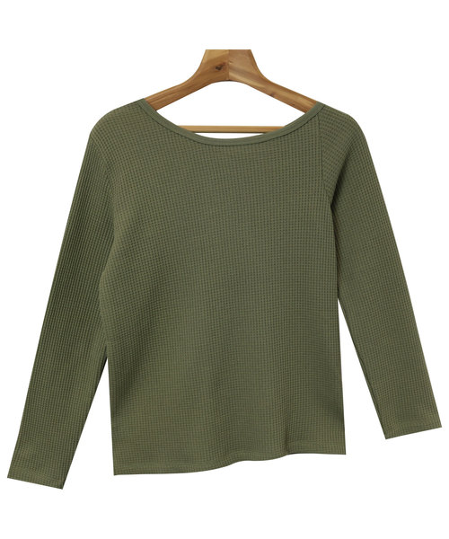 andme(アンドミー)の「ワッフル長袖アシメネックTシャツ(Tシャツ/カットソー・レディース・ブラック/ベージュ/オフホワイト/グレー系その他/カーキ・M/L)」の16枚目の写真