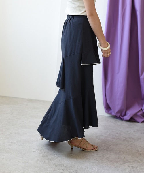 Eimee Law（エイミーロウ）の「メロウデザインリネンライクSK（スカート・レディース・チャコールグレー/ベージュ/ブルー・38）」の17枚目の写真