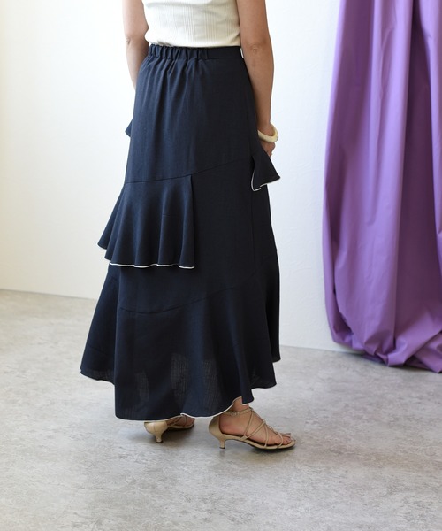 Eimee Law（エイミーロウ）の「メロウデザインリネンライクSK（スカート・レディース・チャコールグレー/ベージュ/ブルー・38）」の18枚目の写真