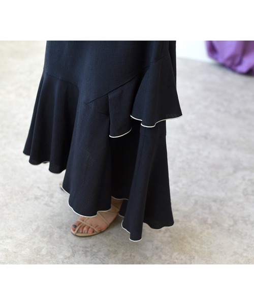Eimee Law（エイミーロウ）の「メロウデザインリネンライクSK（スカート・レディース・チャコールグレー/ベージュ/ブルー・38）」の20枚目の写真