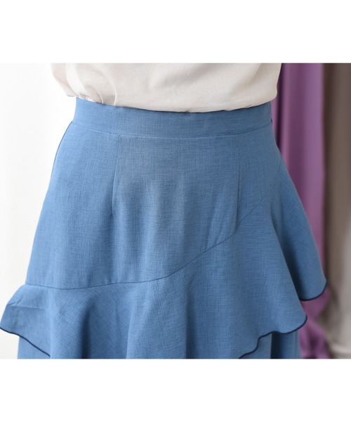 Eimee Law（エイミーロウ）の「メロウデザインリネンライクSK（スカート・レディース・チャコールグレー/ベージュ/ブルー・38）」の12枚目の写真
