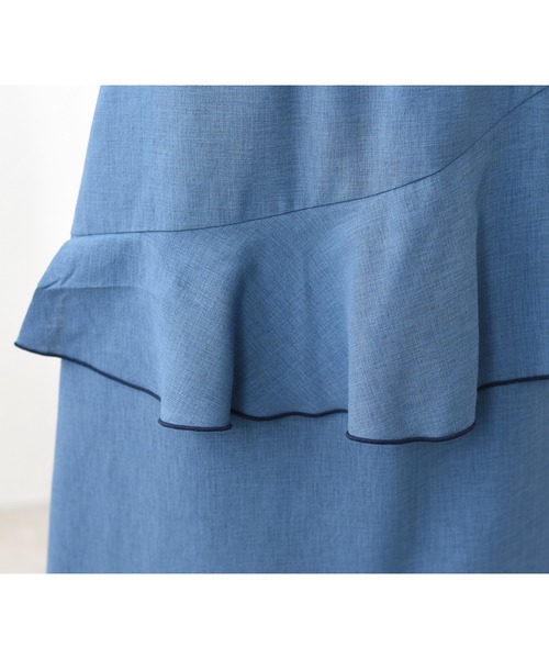 Eimee Law（エイミーロウ）の「メロウデザインリネンライクSK（スカート・レディース・チャコールグレー/ベージュ/ブルー・38）」の13枚目の写真