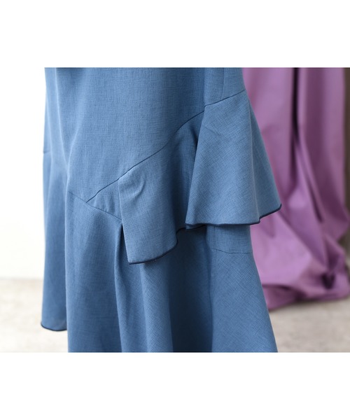 Eimee Law（エイミーロウ）の「メロウデザインリネンライクSK（スカート・レディース・チャコールグレー/ベージュ/ブルー・38）」の14枚目の写真