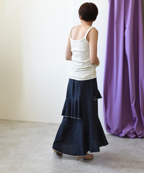 Eimee Law（エイミーロウ）の「メロウデザインリネンライクSK（スカート・レディース・チャコールグレー/ベージュ/ブルー・38）」の22枚目の写真