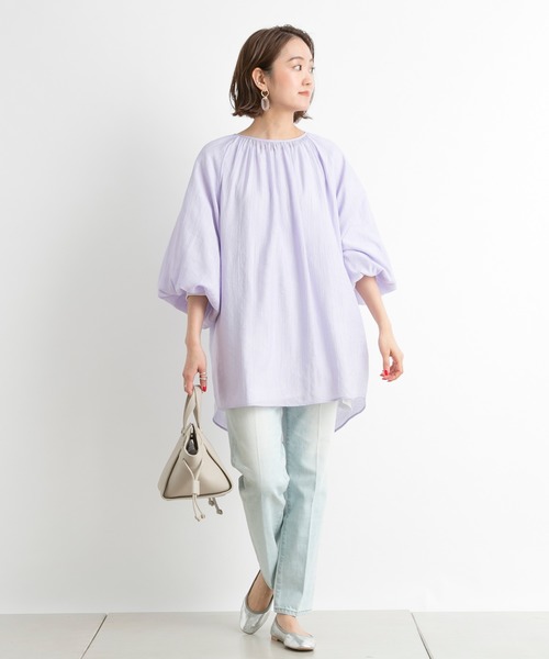 DouDou（ドゥドゥ）の「バックオープンギャザーブラウス（シャツ/ブラウス・レディース・ベージュ/オフホワイト/ラベンダー・FREE）」の18枚目の写真